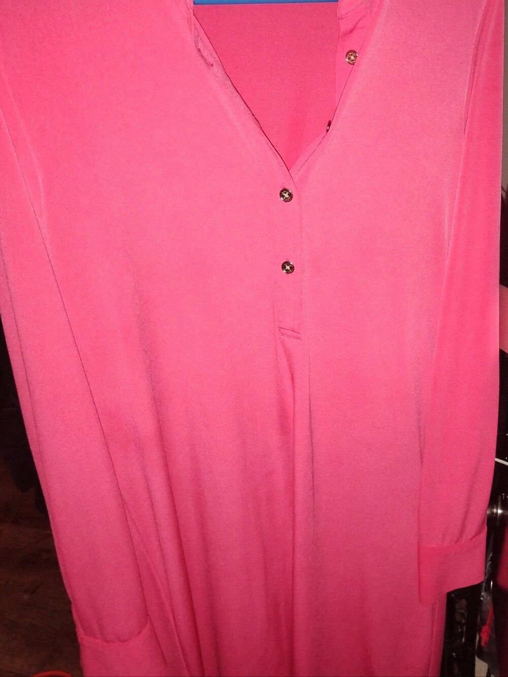 Calvin Klein Hot Pink/Red V-Neck Long-Sleeve Tunic/Shirt Dress, Size 10